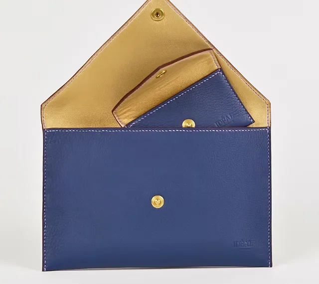 Pochettes Benoite — Vue de face, ouvertes, petit et grand modèles, maroquinerie Atelier Idéal